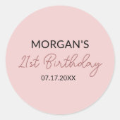 Verjaardagsfeest Blush Roze Schattigee naam Ronde Sticker (Voorkant)