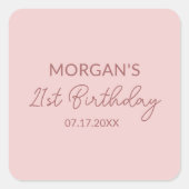 Verjaardagsfeest Blush Roze Schattigee naam Vierkante Sticker (Voorkant)