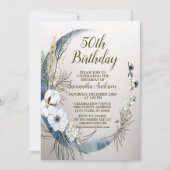 Verjaardagsfeest Boho White Orchid Flowers Blue Mo Kaart (Voorkant)