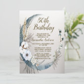 Verjaardagsfeest Boho White Orchid Flowers Blue Mo Kaart (Staand voorkant)