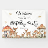 Verjaardagsfeest Boho Woodland Forest Animals Spandoek (Horizontaal)