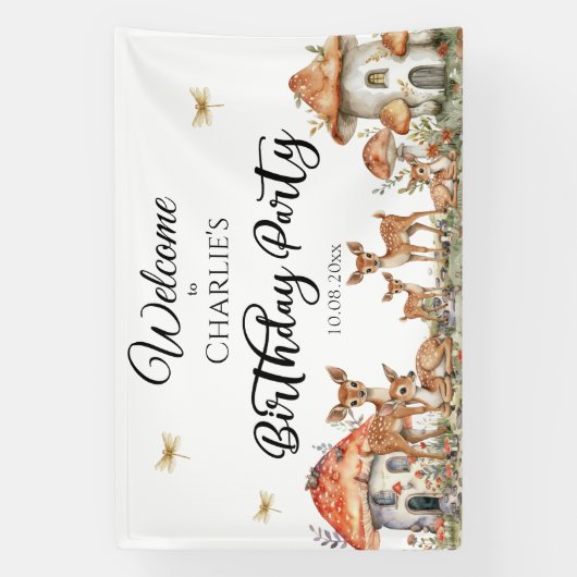 Verjaardagsfeest Boho Woodland Forest Animals Spandoek (Verticaal)