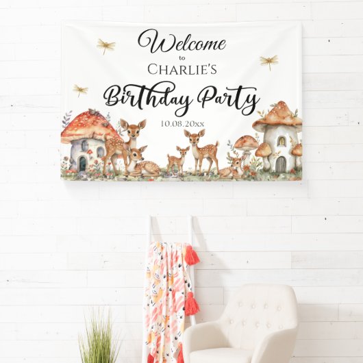 Verjaardagsfeest Boho Woodland Forest Animals Spandoek (Insitu)
