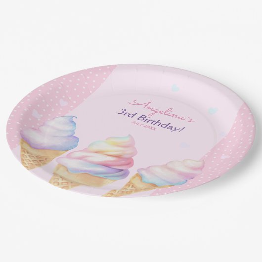 Verjaardagsfeest Borden met zoet ijsje. Papieren Bordje (Gekanteld)