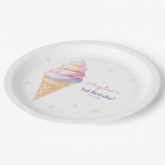 Verjaardagsfeest Borden met zoet ijsje. Papieren Bordje (Gekanteld)