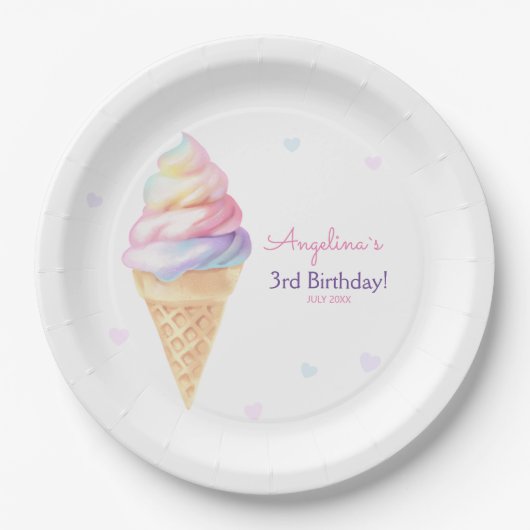 Verjaardagsfeest Borden met zoet ijsje. Papieren Bordje (Voorkant)