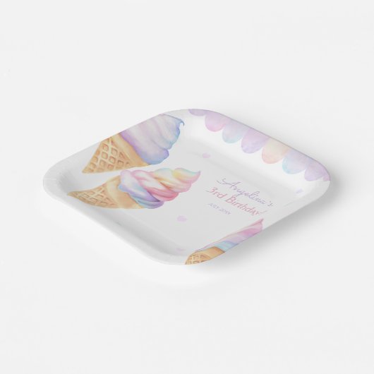 Verjaardagsfeest Borden met zoet ijsje. Papieren Bordje (Gebogen)