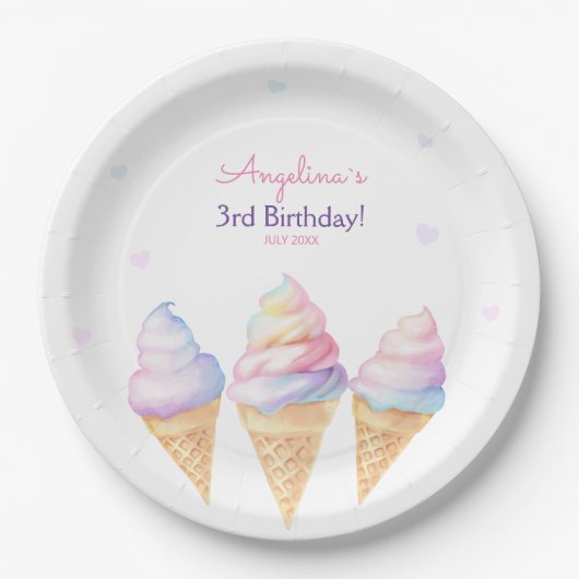 Verjaardagsfeest Borden met zoet ijsje. Papieren Bordje (Voorkant)