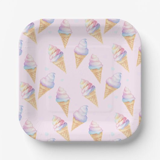 Verjaardagsfeest Borden met zoet ijsje. Papieren Bordje (Voorkant)
