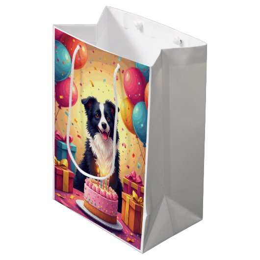 Verjaardagsfeest Border Collie Medium Cadeauzakje (Voorkant Gekanteld)