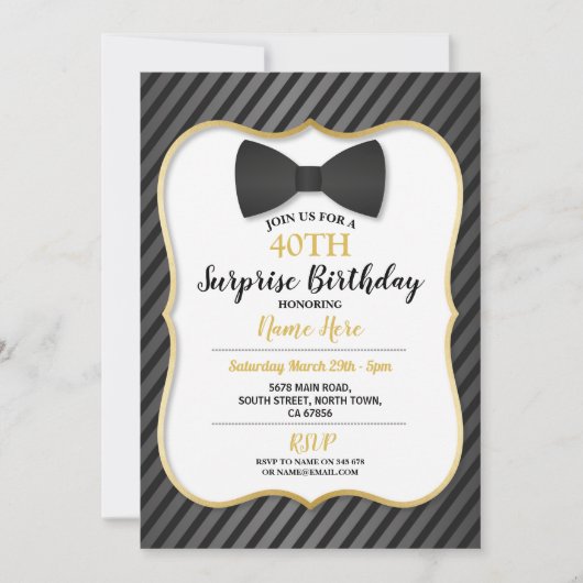 Verjaardagsfeest Bowtie Zwart Stropdas Mannen Vrou Kaart (Voorkant)