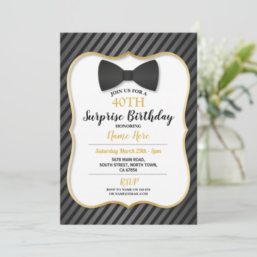 Verjaardagsfeest Bowtie Zwart Stropdas Mannen Vrou Kaart (Staand voorkant)
