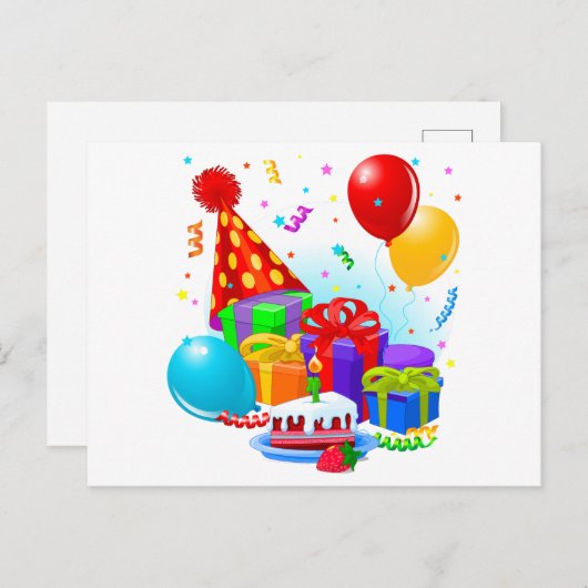 Verjaardagsfeest  briefkaart (Voorkant / Achterkant)