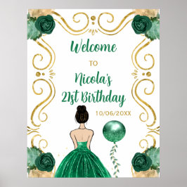 Verjaardagsfeest Bruin Haar Prinses Groen Welkom Poster