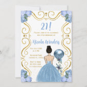 Verjaardagsfeest Bruin Haar Prinses in Blauw Kaart (Voorkant)