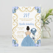 Verjaardagsfeest Bruin Haar Prinses in Blauw Kaart (Staand voorkant)