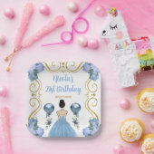 Verjaardagsfeest Bruin Haar Prinses in Dusty Blue Papieren Bordje (Feest)