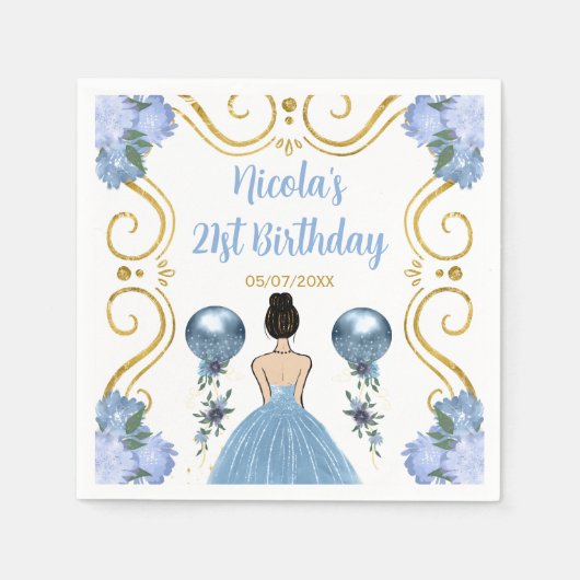 Verjaardagsfeest Bruin Haar Prinses in Dusty Blue Servet (Voorkant)