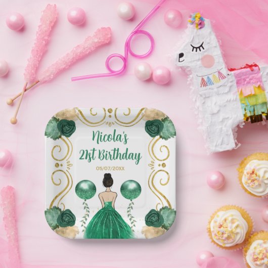 Verjaardagsfeest Bruin Haar Prinses in Groen Papieren Bordje (Feest)