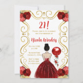 Verjaardagsfeest Bruin Haar Prinses in Rood Kaart (Voorkant)