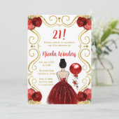 Verjaardagsfeest Bruin Haar Prinses in Rood Kaart (Staand voorkant)