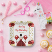 Verjaardagsfeest Bruin Haar Prinses in Rood Papieren Bordje (Feest)