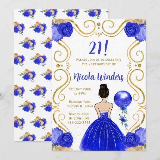 Verjaardagsfeest Bruin haar Prinses in Royal Blue Kaart (Voorkant / Achterkant)