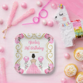 Verjaardagsfeest Bruin Haar Prinses in Roze Papieren Bordje (Feest)