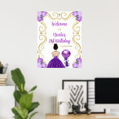Verjaardagsfeest Bruin Haar Prinses Paarse Welkom Poster (Thuiskantoor)
