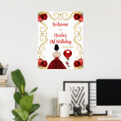 Verjaardagsfeest Bruin Haar Prinses Rood Welkom Poster (Thuiskantoor)
