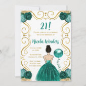 Verjaardagsfeest Bruine haarprinses in Blauwgroen Kaart (Voorkant)