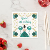 Verjaardagsfeest Bruine haarprinses in Blauwgroen Servet (Insitu)