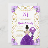 Verjaardagsfeest Bruine haarprinses in Paarse Kaart (Voorkant)