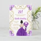 Verjaardagsfeest Bruine haarprinses in Paarse Kaart (Staand voorkant)