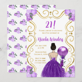 Verjaardagsfeest Bruine haarprinses in Paarse Kaart