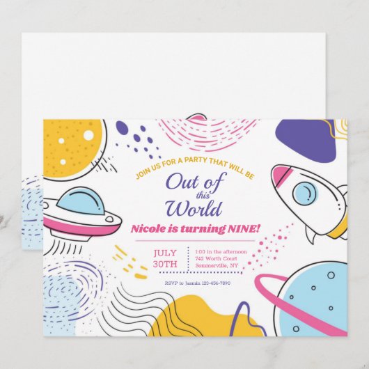 Verjaardagsfeest buiten de ruimte kaart (Voorkant / Achterkant)