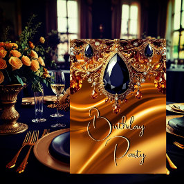 Verjaardagsfeest Caramel Gold Silk Black Blue edel Kaart