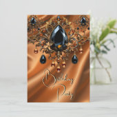 Verjaardagsfeest Caramel Gold Silk Black Jewel Kaart (Staand voorkant)
