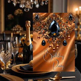 Verjaardagsfeest Caramel Gold Silk Black Jewel Kaart