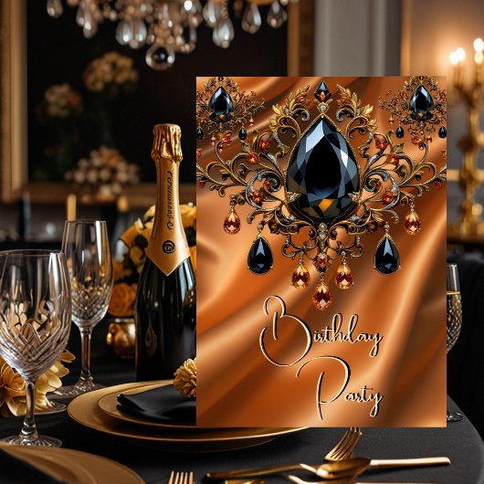 Verjaardagsfeest Caramel Gold Silk Black Jewel Kaart