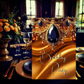 Verjaardagsfeest Caramel Goud Zijde Zwart Blauw ed Kaart