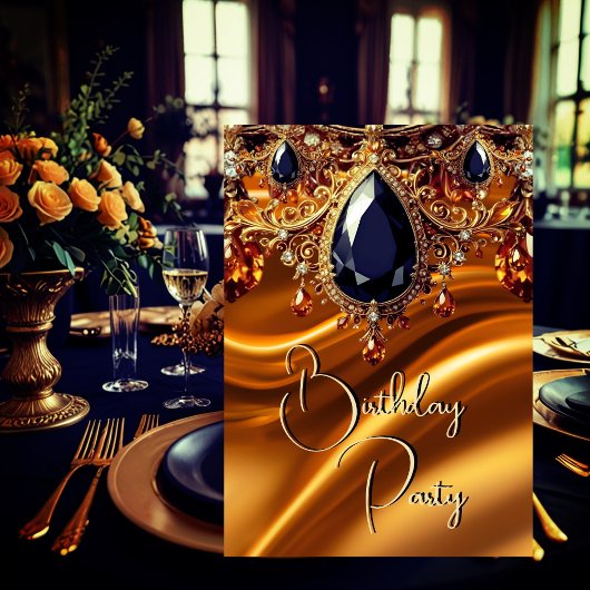Verjaardagsfeest Caramel Goud Zijde Zwart Blauw ed Kaart