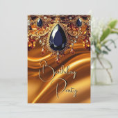 Verjaardagsfeest Caramel Goud Zijde Zwart Blauw ed Kaart (Staand voorkant)
