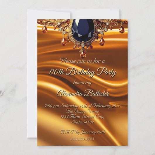 Verjaardagsfeest Caramel Goud Zijde Zwart Blauw ed Kaart (Achterkant)