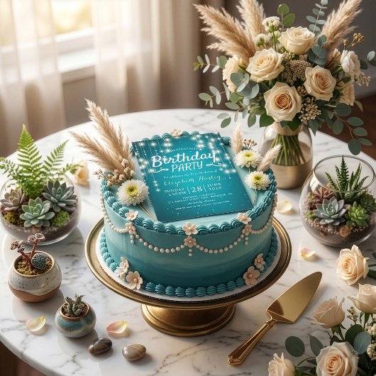 Verjaardagsfeest Chic Turquoise Glitter Slingerlic Kaart