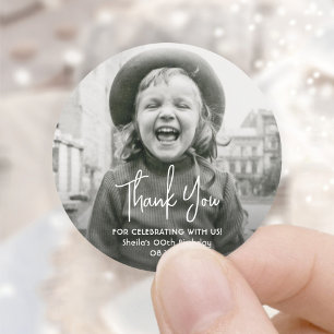 Verjaardagsfeest Chic Typografie Foto Bedankt Ronde Sticker