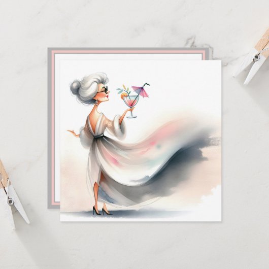 Verjaardagsfeest Classy Woman Cocktail Kaart (Voorkant / Achterkant in situ)