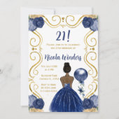 Verjaardagsfeest Dark Skin Princess in de marine Kaart (Voorkant)