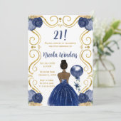 Verjaardagsfeest Dark Skin Princess in de marine Kaart (Staand voorkant)