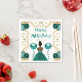 Verjaardagsfeest Dark Skin Princess in het Blauwgr Servet (Insitu)